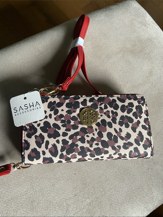 Sasha Handbags - SASHA Leopard-Print Wristlet Clutch in Red and Cream